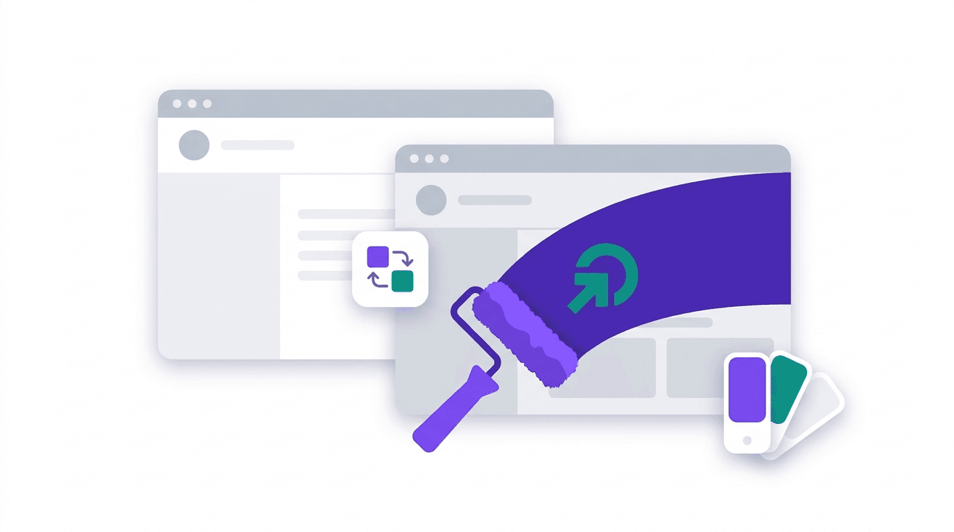 Illustration of software being rebranded with custom colors and logo